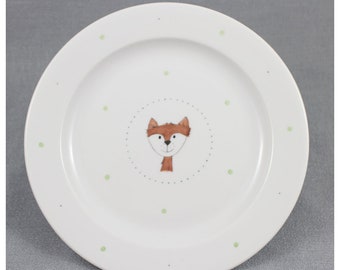 Assiette renard, porcelaine, assiette de petit-déjeuner peinte à la main