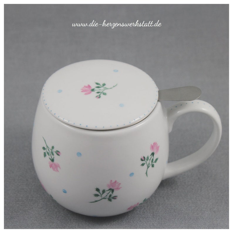 Becher Vintage-Röschen Tasse Porzellan handbemalt Kuschelbecher Rosen Streublümchen Bild 3