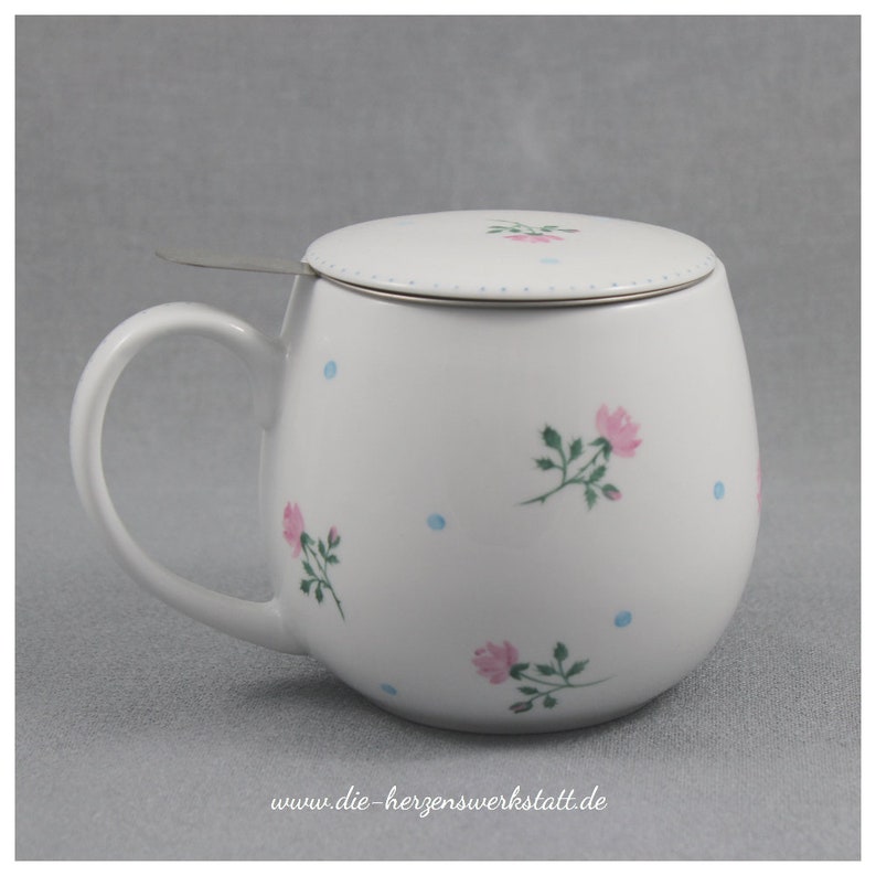 Becher Vintage-Röschen Tasse Porzellan handbemalt Kuschelbecher Rosen Streublümchen Bild 6