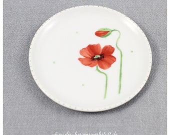 Miniassiette "Mohn" Porcelaine, peinte à la main, assiette, petite assiette, étagère, bol anneau