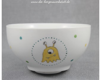 Cuenco / tazón "Monstruo" amarillo, porcelana, pintado a mano
