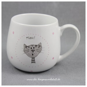 Mug cuddly cup Meow with cat porcelain, hand-painted image 1
