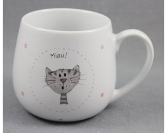 Kubek, przytulanka, filiżanka "Miau!" z kotem, porcelanowy, malowany ręcznie