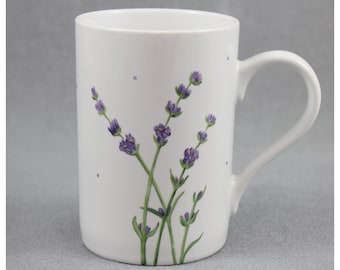 Tasse forme droite lavande porcelaine peinte à la main mug 280ml