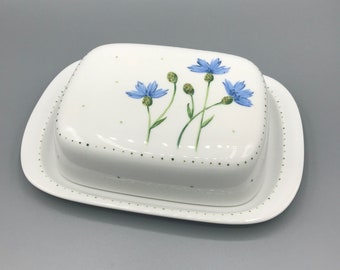 Butter dish "Cornflower", porcelain hand-painted, butter bell