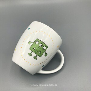 Cup, children&#39;s cup &quot;Monster&quot;, green, porcelain, handpainted