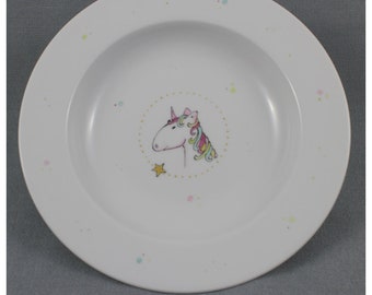 Children's plate "Unicorn" plate, deep porcelain handpainted