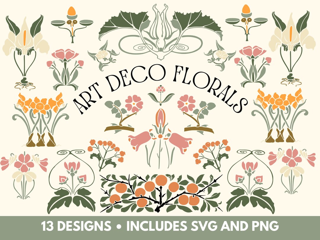 Art Deco Floral Ornament SVG Pack, Art Deco SVG, Vintage Floral Svg