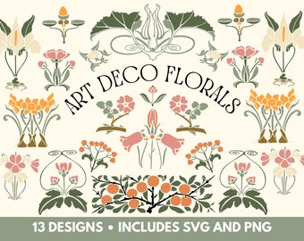 Art Deco Floral Ornament SVG Pack, Art Deco SVG, Vintage Floral svg, Flower svg ornament, ornamental graphics, floral clip art