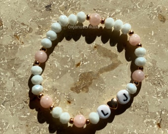 Name bracelet personalized bracelet glass beads natural stone beads rose gold initials