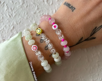 Natural stone beads bracelet with name or initials smiley heart name bracelet