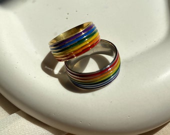 Ausverkauf Regenbogen Pride  Ring aus Edelstahl Gold oder Silber LGBT