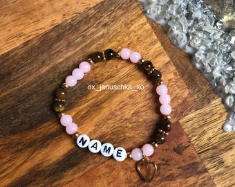 Namensarmband personalisiert perlenarmband rosa tigeraugen Halbedelstein naturstein Perlen armband