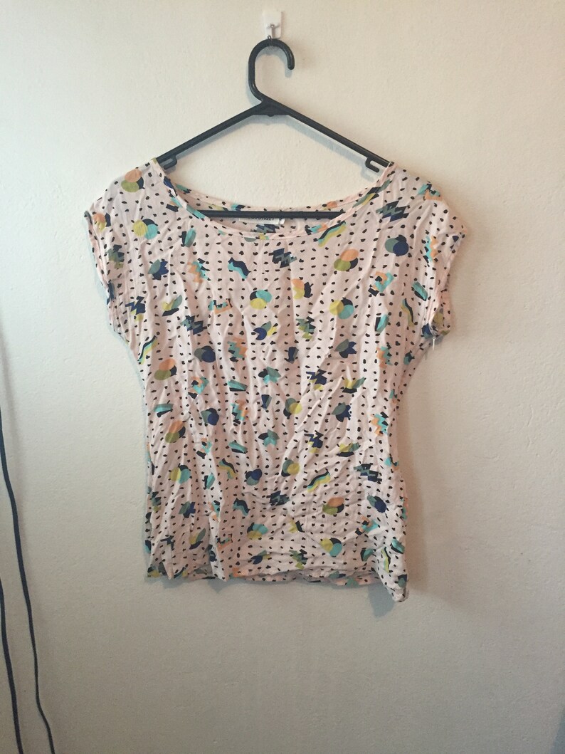 Early 90s Pastel Pink Geometric Kawaii Breezy Blouse