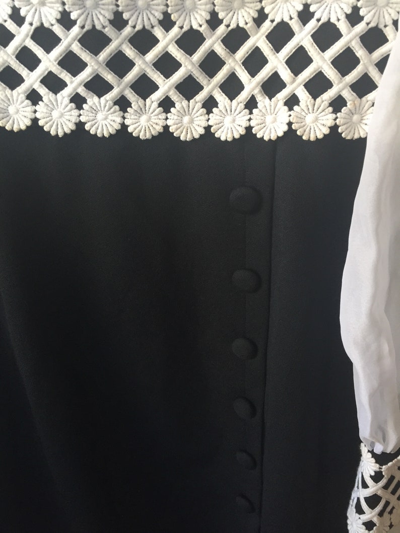 70s Black and White Contrast Secretary Dress