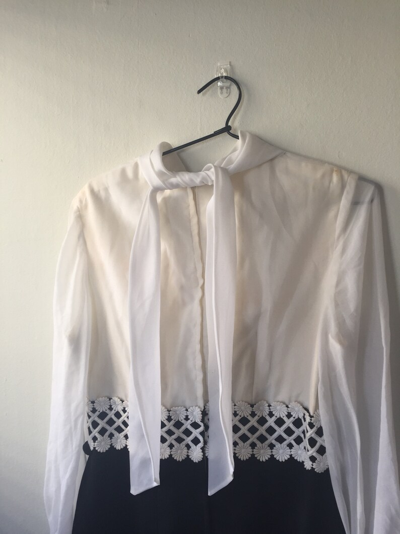 70s Black and White Contrast Secretary Dress