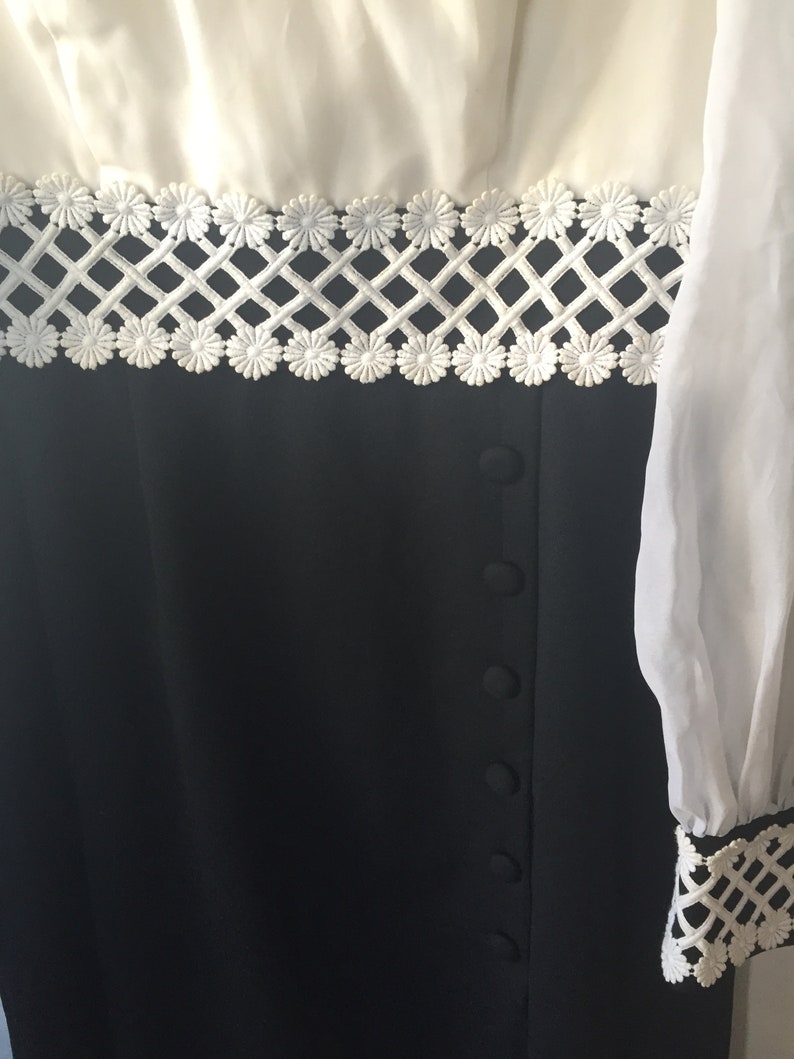 70s Black and White Contrast Secretary Dress