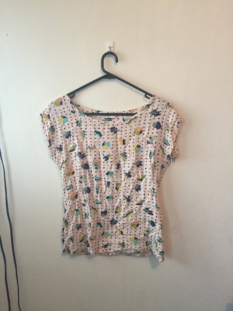 Early 90s Pastel Pink Geometric Kawaii Breezy Blouse