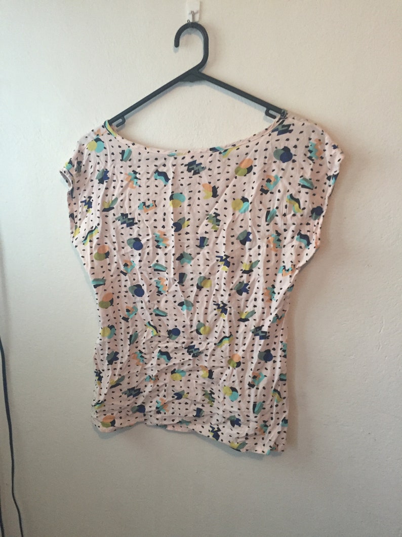 Early 90s Pastel Pink Geometric Kawaii Breezy Blouse