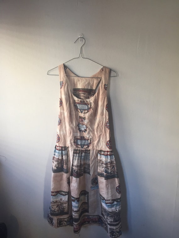 Beige Nautical Themed Skater Dress with Vintage Ma