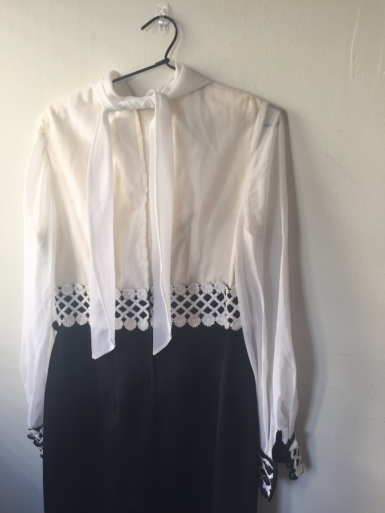 70s Black and White Contrast Secretary Dress