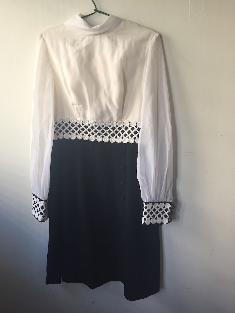 70s Black and White Contrast Secretary Dress