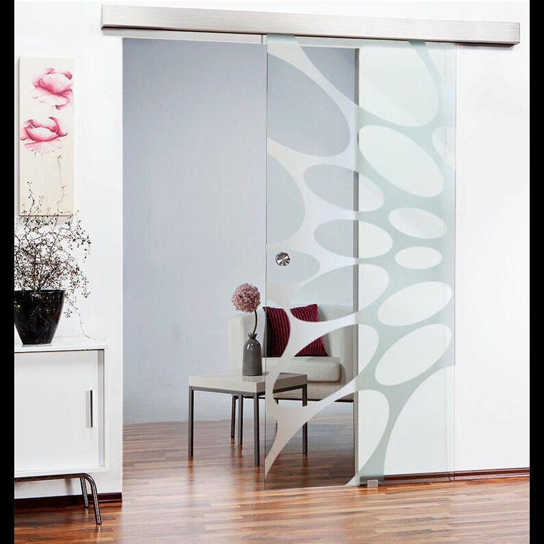Sliding Glass Barn Door With Frosted Modern Design Hardware
