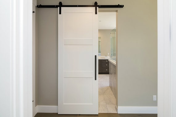 White 3 Panel Shaker Sliding Barn Door Hardware Sliding Kit Etsy