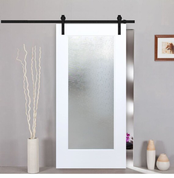 1 Lite Sliding Barn Door With Karatachi Texture Glass Insert Etsy