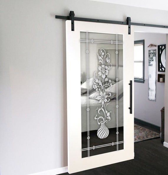 Sliding Barn Door With Mirror Victorian Style Frosted Design - Mirrored Bypass Door Hardware Sliding Barn Door With Mirror Victorian Style Frosted Design - Mirrored Bypass Door Hardware
