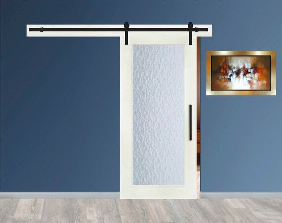 1 Lite Sliding Barn Door With Rain Textured Glass Insert Etsy