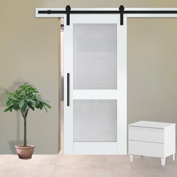 2 Lite Sliding Barn Door With Frosted Claer Or Textured Etsy
