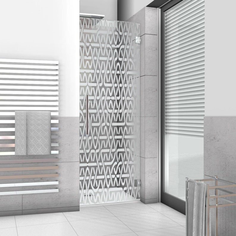 Frameless Pivot Shower Glass Door Sandblasting Design