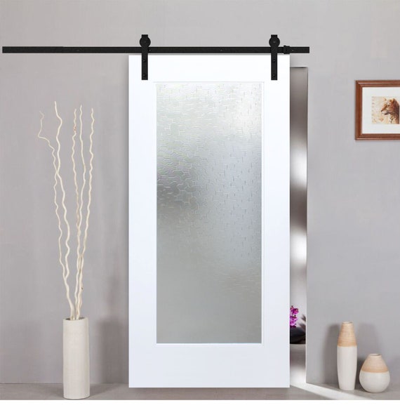1 Lite Sliding Barn Door With Karatachi Texture Glass Insert Without Hardware