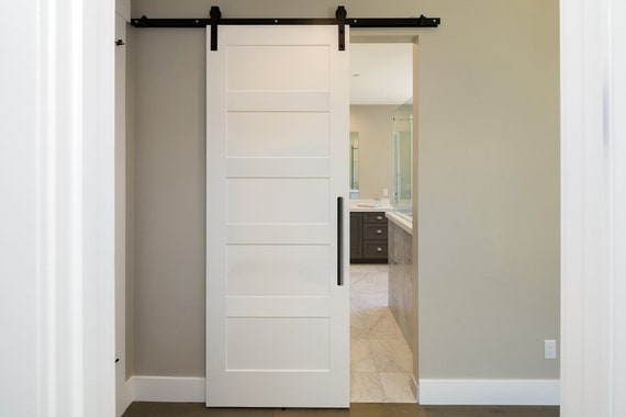 White 5 Panel Shaker Sliding Barn Door Hardware Sliding Kit Etsy