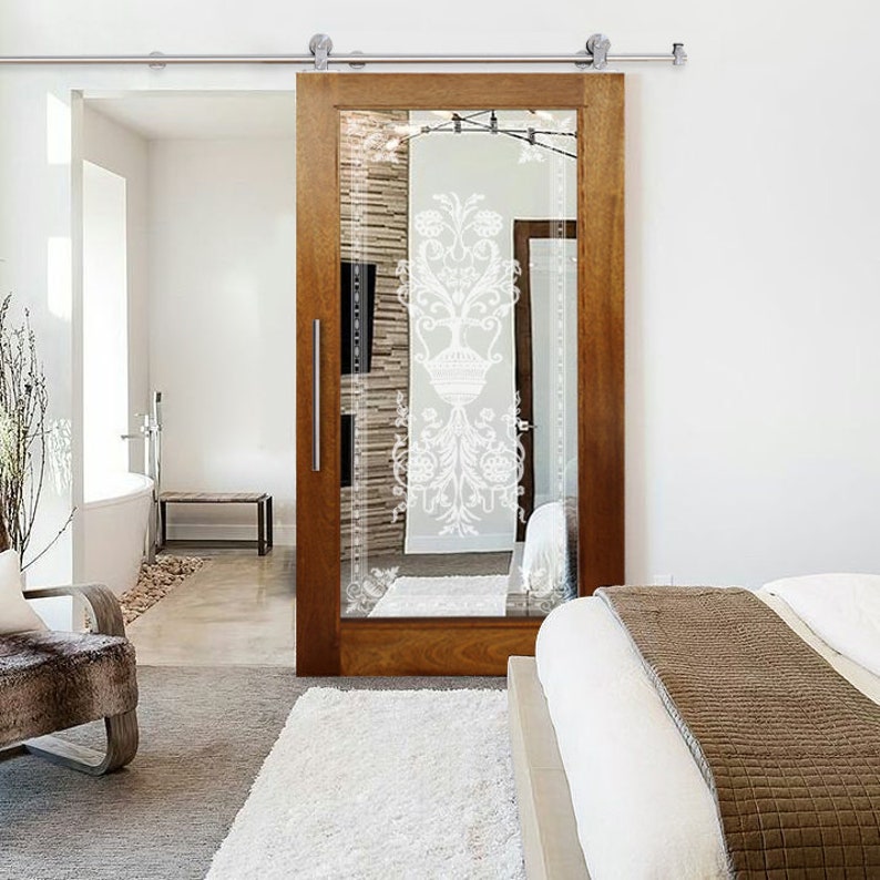 Mirrored Oak Solid Wood Sliding Barn Door Frosted Mirror - Reclaimed Wood Mirror Frame Kit Mirrored Oak Solid Wood Sliding Barn Door Frosted Mirror - Reclaimed Wood Mirror Frame Kit