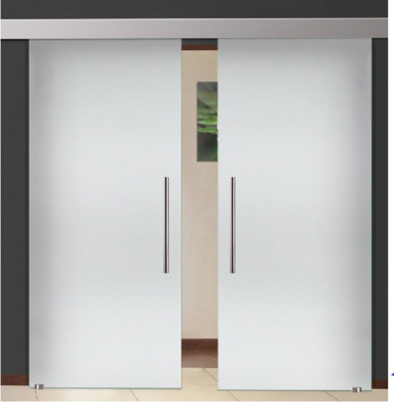 Double Glass Barn Doors With Sliding System Partially Frosted Sandblasted Hardware