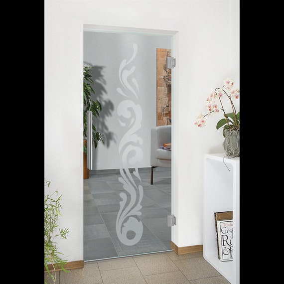 Swinging Hinges Glass Door Frosted Sandblasted Floral Etsy