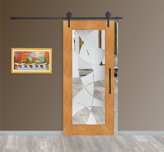 Solid Tropic Real Hardwood Sliding Barn Door With Glass Insert Etsy