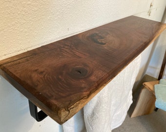 Modern Floating Shelf with towel hooks / Towel hanger / Towel Bar/ Black Walnut White Oak Red Oak Sycamore Cherry