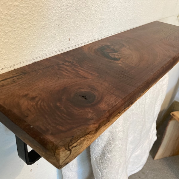 Modern Floating Shelf with towel hooks / Towel hanger / Towel Bar/ Black Walnut White Oak Red Oak Sycamore Cherry