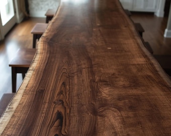 Black Walnut Both Side Live Edge Bar Top | Custom Handmade Solid Wood Countertop | Rustic Natural Bar Table Slab