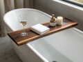 Live Edge Bathtub Caddy | Solid Black Walnut Bath Tray | 100% Epoxy Waterproof Spa Tray | Rustic Luxury Tub Shelf