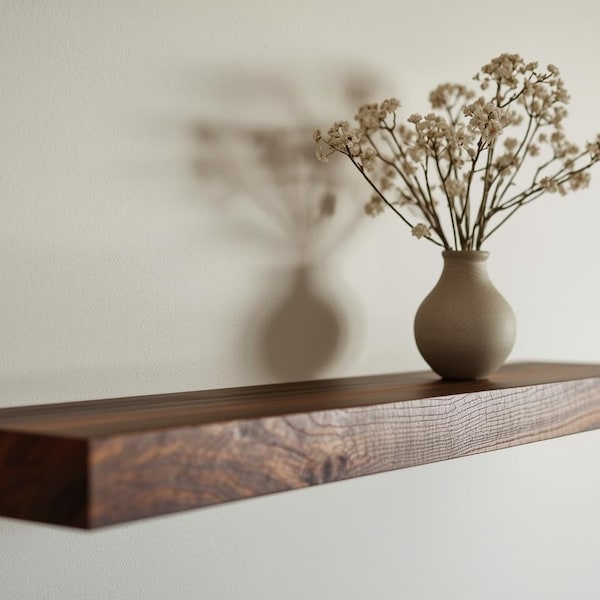 Modern Solid wood Floating Shelf with hidden metal brackets  / Unique wood grain /Wall Decor/ Black Walnut White Oak Red Oak Sycamore Cherry