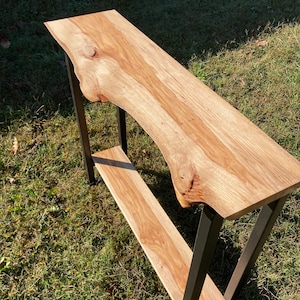 Rustic Live edge console table with shoe rack / Hickory wood / Black walnut / Ash wood / Pecan wood
