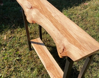 Rustic Live edge console table with shoe rack / Hickory wood / Black walnut / Ash wood / Pecan wood