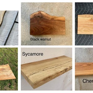 May include: Wood type samples: White oak, Black walnut, Red oak, Sycamore, Hickory, and Cherry. Each sample is a different type of wood with unique grain patterns and colors.