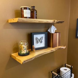 Modern Live edge Floating Shelf with Hidden metal brackets / Natural solid wood