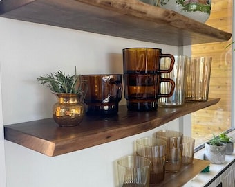 Live Edge Floating Shelf: Solid hardwood, Easy Install