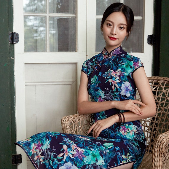 navy blue cheongsam
